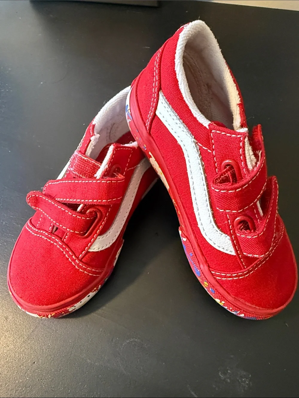 Vans NWT! Kids Red Canvas Velcro Sneakers with White Stripe